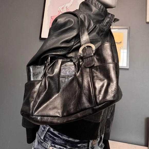 Kenneth Cole Y2K Black Faux-Leather Shoulder Bag - Picture 2 of 7